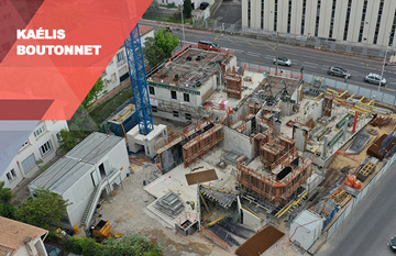 Vue aérienne des travaux sur le chantier Kaélis Boutonnet à Montpellier